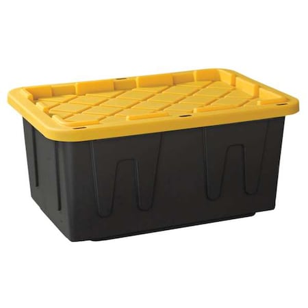 Stackable Storage Tote W/ Lid, 27 gal, 30-3/4 in L x 20-1/2 in W x 14-3/8 in H, Black, Yellow