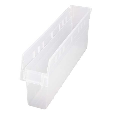 Shelf Storage Bin, Polypropylene, Clear, 8 in H, 4 3/8 in W, 23 5/8 in L