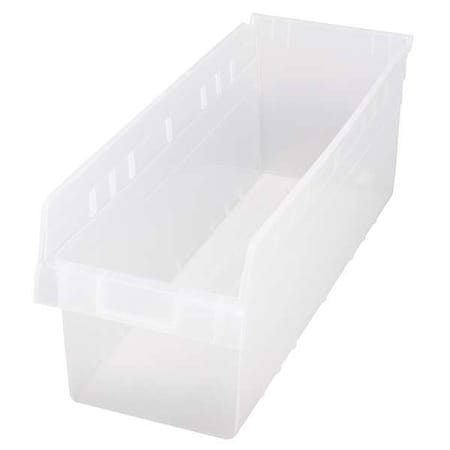 Shelf Storage Bin, Polypropylene, Clear, 8 in H, 11 1/8 in W, 23 5/8 in L