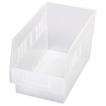 Shelf Storage Bin, Polypropylene, Clear, 6 in H, 6 5/8 in W, 11 5/8 in L
