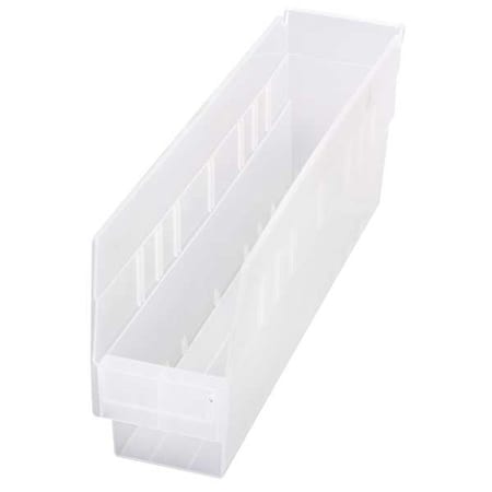 Shelf Storage Bin, Polypropylene, Clear, 6 in H, 4 3/8 in W, 17 7/8 in L
