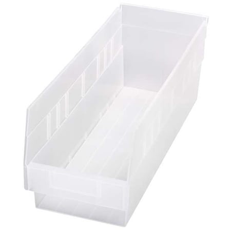 Shelf Storage Bin, Polypropylene, Clear, 6 in H, 6 5/8 in W, 17 7/8 in L