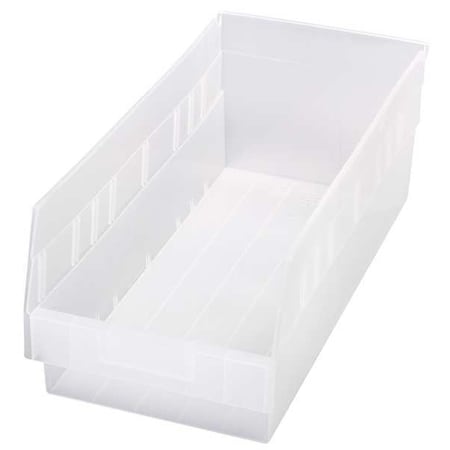 Shelf Storage Bin, Polypropylene, Clear, 6 in H, 8 3/8 in W, 17 7/8 in L