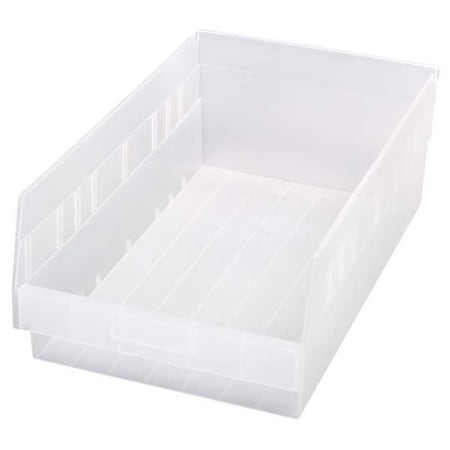 Shelf Storage Bin, Polypropylene, Clear, 6 in H, 11 1/8 in W, 17 7/8 in L