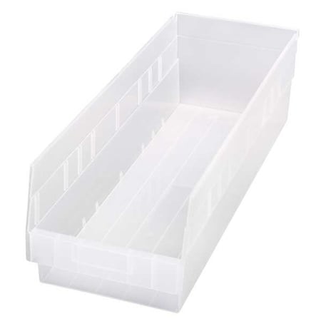 Shelf Storage Bin, Polypropylene, Clear, 6 in H, 8 3/8 in W, 23 5/8 in L