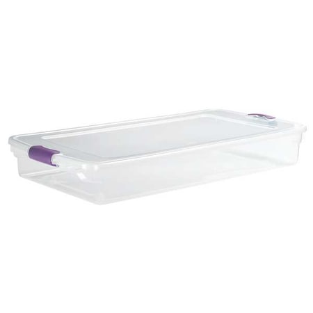 Stackable Storage Tote W/ Lid, 15 gal, 40 in L x 20 in W x 6-1/8 in H, Clear, Polypropylene