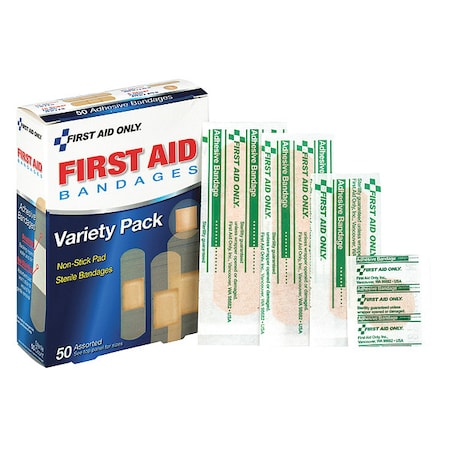 Adhesive Bandage, Sheer, Plastic, Assorted, PK50