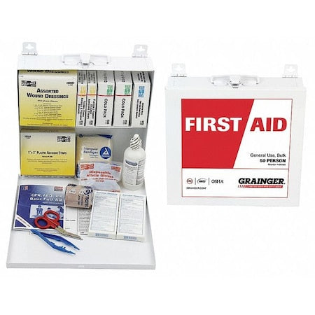 First Aid Kit and Housing, Metal 195 Components, 50 People Served