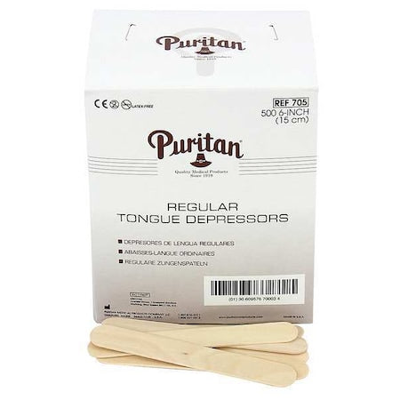 Tongue Depressors, Wood, 6 in L, 3/4 in W