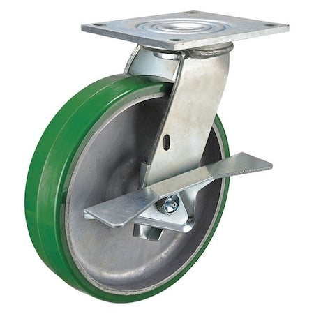 Swivel Plate Caster w/Brake, Polyurethane, 6in, 1230lb