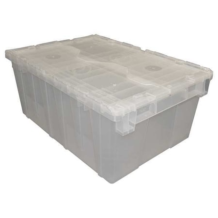 Attached Lid Container, 9.72 gal Volume Cap., 21 7/8 in L, 15 1/4 in W, 9 in H, Translucent
