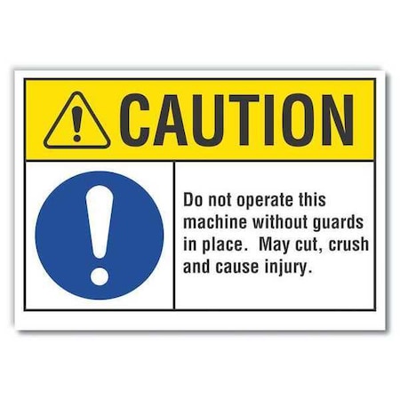 Caution Sign, 10 in Height, 14 in Width, Non-PVC Polymer, Horizontal Rectangle, English