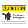 Reflective Machine Guards Caution Sign, 7 in Height, 10 in Width, Aluminum, Vertical Rectangle