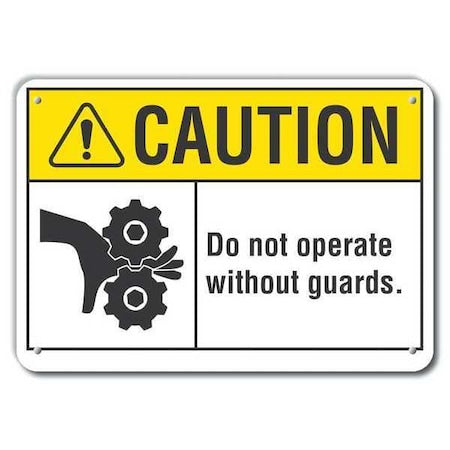 Reflective Machine Guards Caution Sign, 7 in Height, 10 in Width, Aluminum, Vertical Rectangle