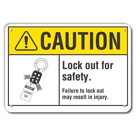 Reflective Lockout Tagout Caution Sign, 7 in Height, 10 in Width, Aluminum, Vertical Rectangle