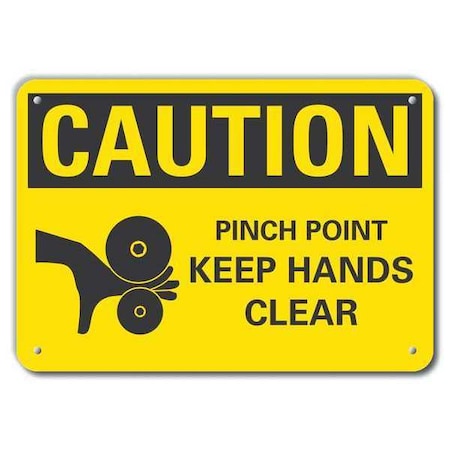 Reflective Pinch Point Caution Sign, 7 in Height, 10 in Width, Aluminum, Vertical Rectangle