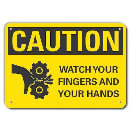 Caution Sign, 10 in Height, 14 in Width, Plastic, Horizontal Rectangle, English