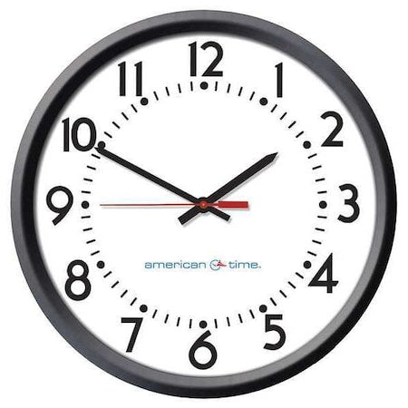 Clock, Black Case, Analog, 12 hr. Format