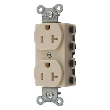 Straight Blade Receptacle, 5-20R, 20 A, 125V AC, 2 Pole, 3 Wire, Flush Mount, Grounded