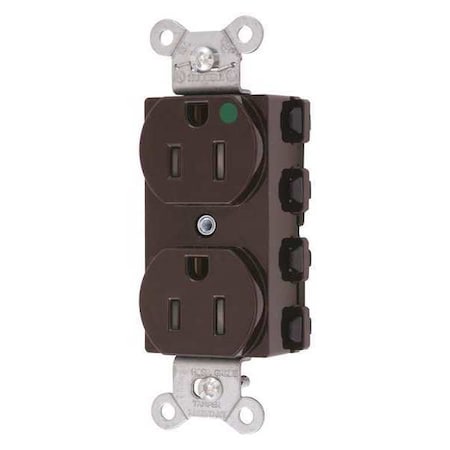 Straight Blade Receptacle, 5-15R, 15 A, 125V AC, 2 Pole, 3 Wire, Flush Mount, Grounded