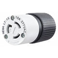 Locking Connector, L7-15R, 15 A, 277V AC, Single Phase, 2 Pole, Screw Terminals, Black, White