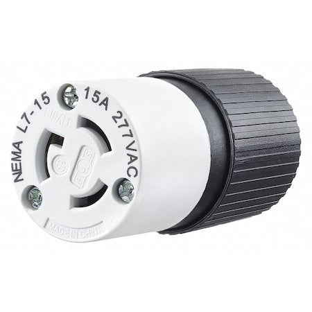 Locking Connector, L7-15R, 15 A, 277V AC, Single Phase, 2 Pole, Screw Terminals, Black, White