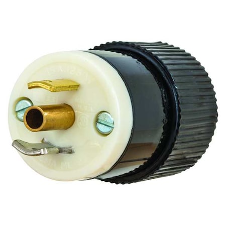 Midget Locking Plug, ML2-15P, 15 A, 125V AC, Single Phase, 2 Pole, Screw Terminals, Black, White