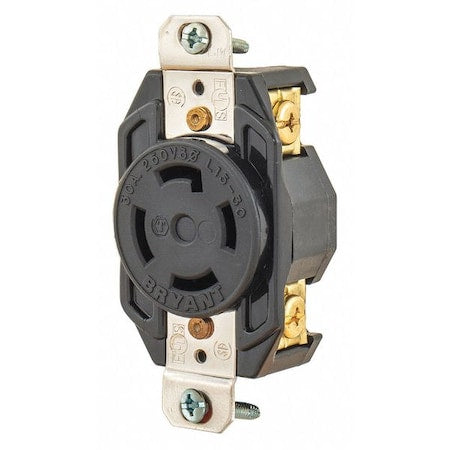 Locking Receptacle, L15-30R, 30 A, 250V AC, Three Phase, 3 Pole, Flush Mount, Screw Terminals
