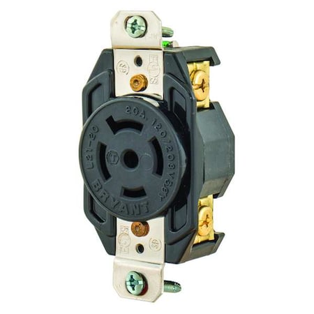 Locking Receptacle, L21-20R, 20 A, 120/208V AC, Three Phase, 4 Pole, Flush Mount, Screw Terminals
