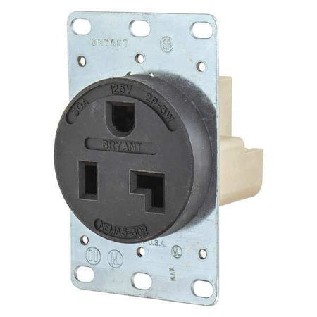 Straight Blade Receptacle, 5-30R, 30 A, 125V AC, 2 Pole, 3 Wire, Flush Mount, Grounded