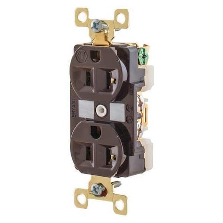 Straight Blade Receptacle, 5-20R, 20 A, 125V AC, 2 Pole, 3 Wire, Flush Mount, Grounded