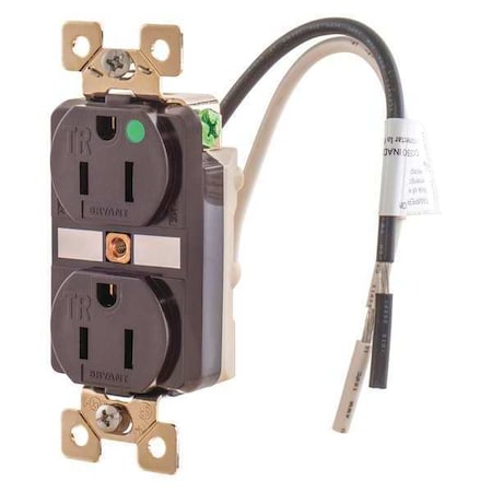 Straight Blade Receptacle, 5-15R, 15 A, 125V AC, 2 Pole, 3 Wire, Flush Mount, Grounded