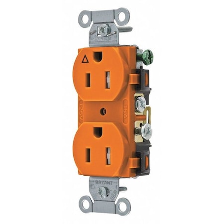 Straight Blade Receptacle, 5-15R, 15 A, 125V AC, 2 Pole, 3 Wire, Flush Mount, Isolated Ground
