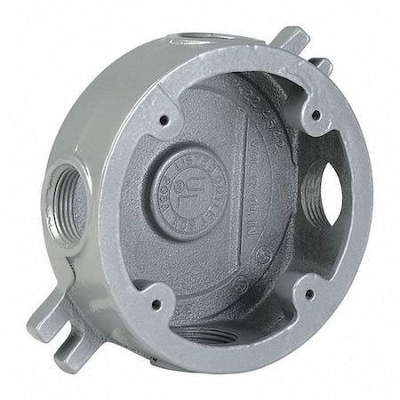 Electrical Box, 17 cu in, Outlet Box Type, 1 Gang, Aluminum, Round Shape