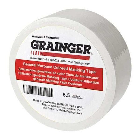 Masking Tape, 1/2 in W x 60 yd L, 5.5 mil Thick, White, Rubber Adhesive, 72 PK
