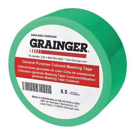 Masking Tape, 3/4 in W x 60 yd L, 5.5 mil Thick, Green, Rubber Adhesive, 48 PK