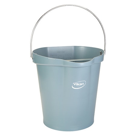 3 1/4 gal Round Bucket, 12 4/5 in Dia, Gray, Polypropylene/Stainless Steel
