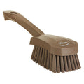 3 in W Scrub Brush, Stiff, 5 57/64 in L Handle, 4 1/2 in L Brush, Brown, Plastic, 10 in L Overall