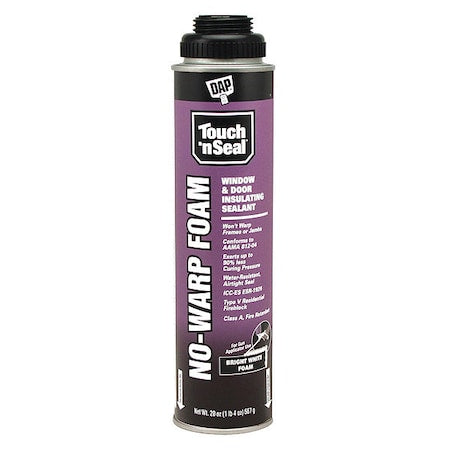 Spray Foam Sealant, 20 oz, Aerosol Can, White, Polyurethane Base, No-Warp