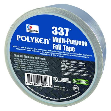 Foil Tape, Aluminum, 50-1/4 yd L, 1-7/8 in W