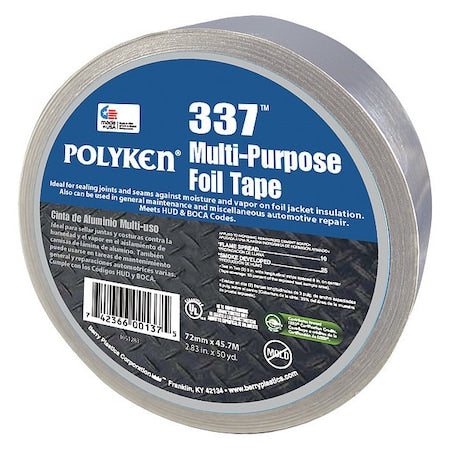 Foil Tape, Aluminum, 50-1/4 yd L, 2-7/8 in W
