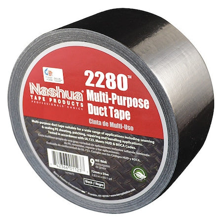 Duct Tape, Black, 60 yd L, 2-3/4 in W