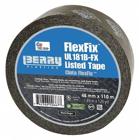 Duct Tape, Black, 120 yd L, 1-7/8 in W