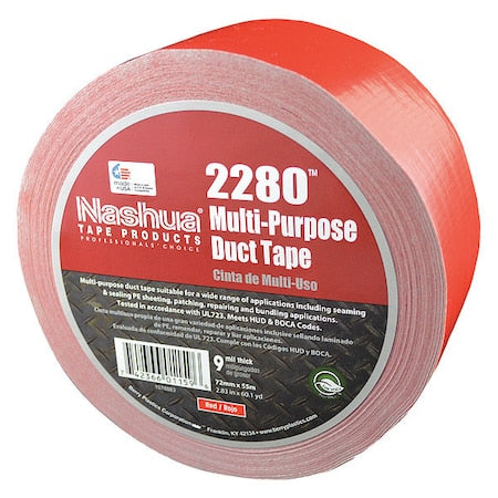Duct Tape, Red, 60 yd L, 2-3/4 in W