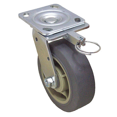 Plate Caster, Swivel, Rubber, 6 1/2"H
