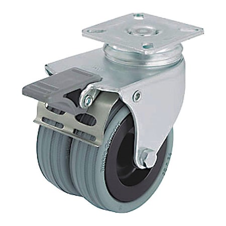 Plate Caster, Swivel, Rubber, 2 13/16"H