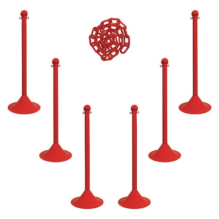 Barrier Post Kit, Red, 41 in Post Height, Gloss