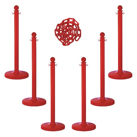 Barrier Post Kit, Red, 40 in Post Height, Gloss