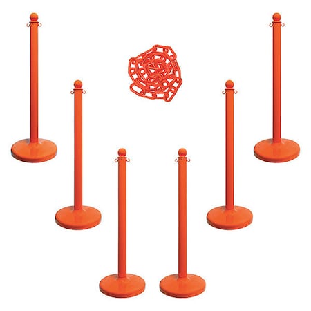 Barrier Post Kit, Safety Orange, 40 in Post Height, Gloss