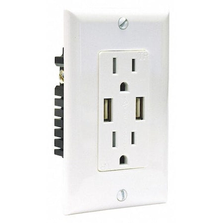 Straight Blade Receptacle, 5-15R, 15 A, 125V AC, 2 Pole, 3 Wire, Flush Mount